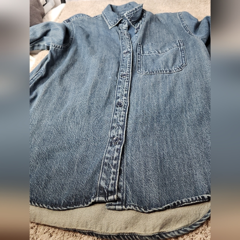 Women's Relaxed Fit Denim Button-Down Shirt - Universal Thread Dark Wash XS - Picture 7 of 14